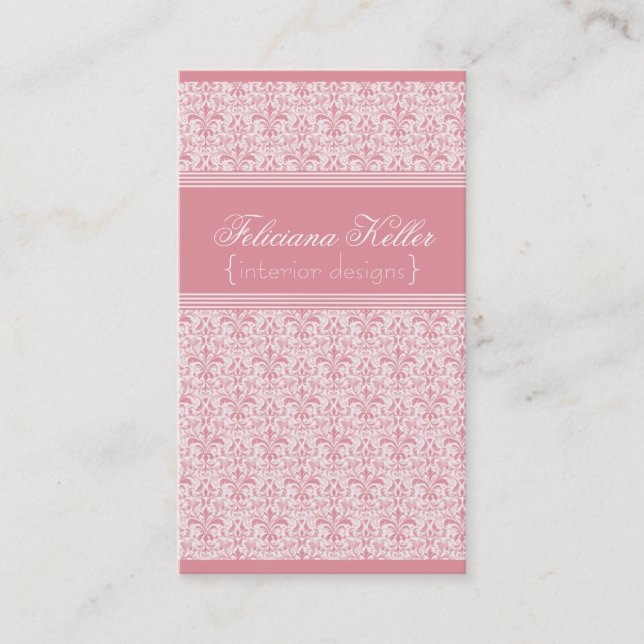 Romantic Damask Affärskort, Rosa Visitkort (Framsida)
