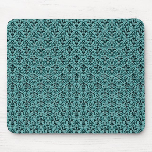 Romantic Damask Mousepad, Teal Musmatta (Framsidan)