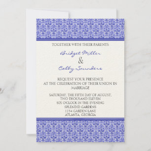 Romantic Damask Wedding Inbjudan, Royal Blue Inbjudningar