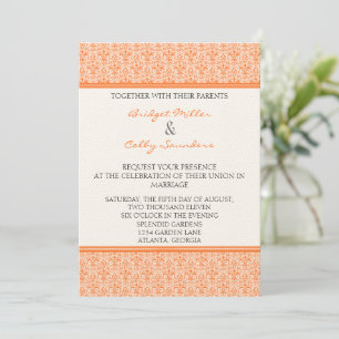 Romantic Damask Wedding Inbjudan, Tangerine Inbjudningar