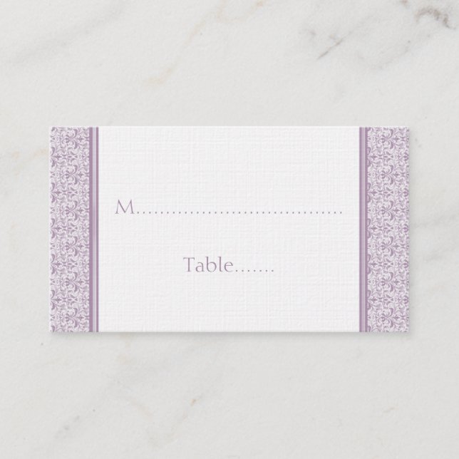 Romantic Damask Wedding Placecard, Lavender Placeringskort (Framsida)