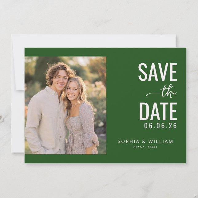 Romantic Dark Green Modern Photo Spara Datumet (Framsida)
