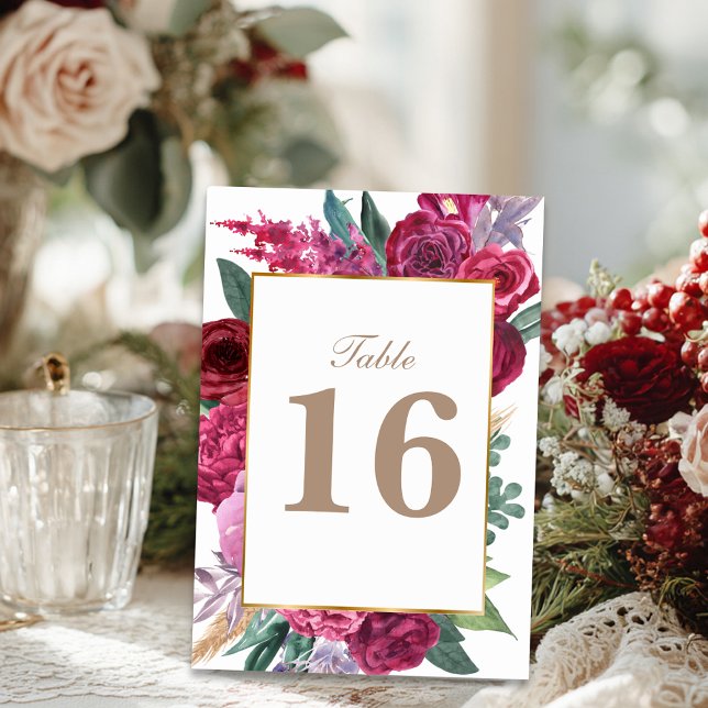 Romantic Dark Moody Burgundy Maroon Floral wedding Bordsnummer (Skapare uppladdad)