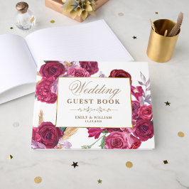 Romantic Dark Moody Burgundy Maroon Floral Wedding Gästböcker