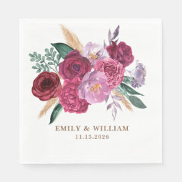 Romantic Dark Moody Burgundy Maroon Floral Wedding Pappersservett