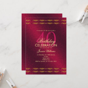 Romantic Decorative Gräns, Garnet Gem Birthday Inbjudningar