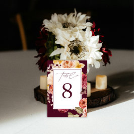 Romantic Deep Burgundy Floral  Bridal Shower  Bordsnummer