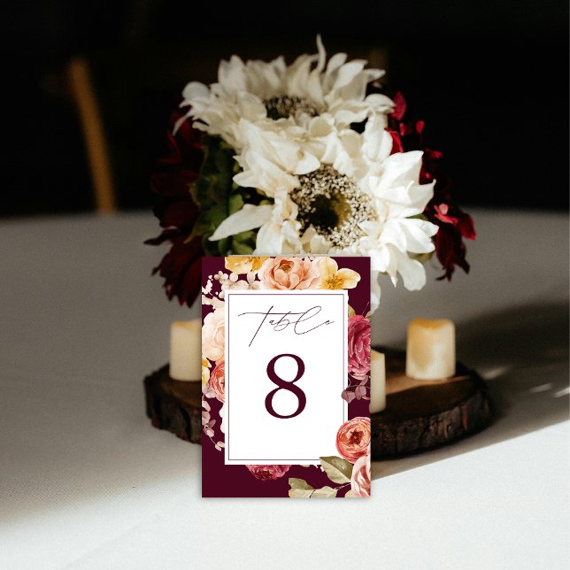 Romantic Deep Burgundy Floral  Bridal Shower  Bordsnummer (Skapare uppladdad)
