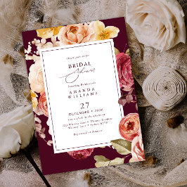 Romantic Deep Burgundy Floral Bridal Shower Inbjudningar