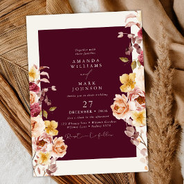 Romantic Deep Burgundy Floral Elegant Wedding Inbjudningar