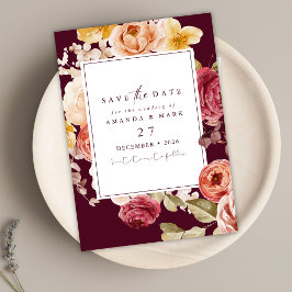 Romantic Deep Burgundy Floral Save the date   Inbjudningar