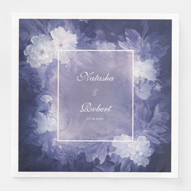 Romantic Deep Lavender Blommigt Bröllop Napkins Pappersservett (Framsida)