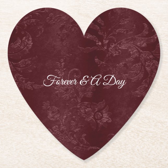 Romantic Deep Red Burgundy Floral Wedding Underlägg Papper (Framsida)