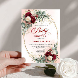 Romantic Deep Red Peony Baby Shower Invitation Inbjudningar