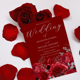 Romantic Deep Röd ros Elegant bröllop Inbjudningar