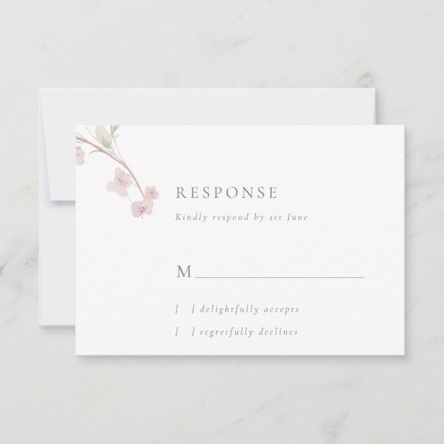 Romantic Delicate Blush Floral Wedding RSVP Card OSA Kort (Framsida)