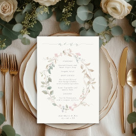 Romantic Delicate Blush Floral Wreath Wedding Meny