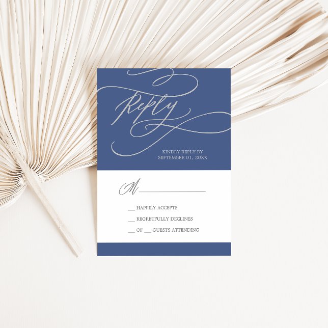 Romantic Denim Blue Calligraphy Simple OSA Kort (Skapare uppladdad)
