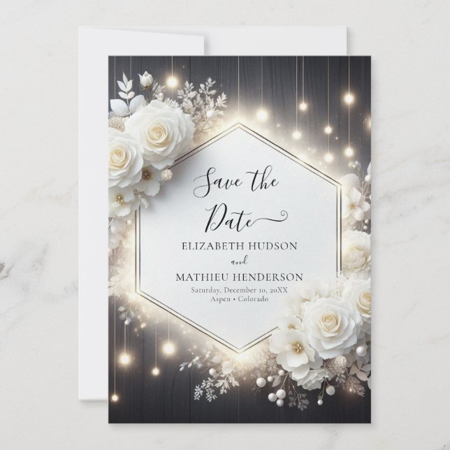 Romantic Digital Vit ros Bröllop Spara Datumet (Framsida)