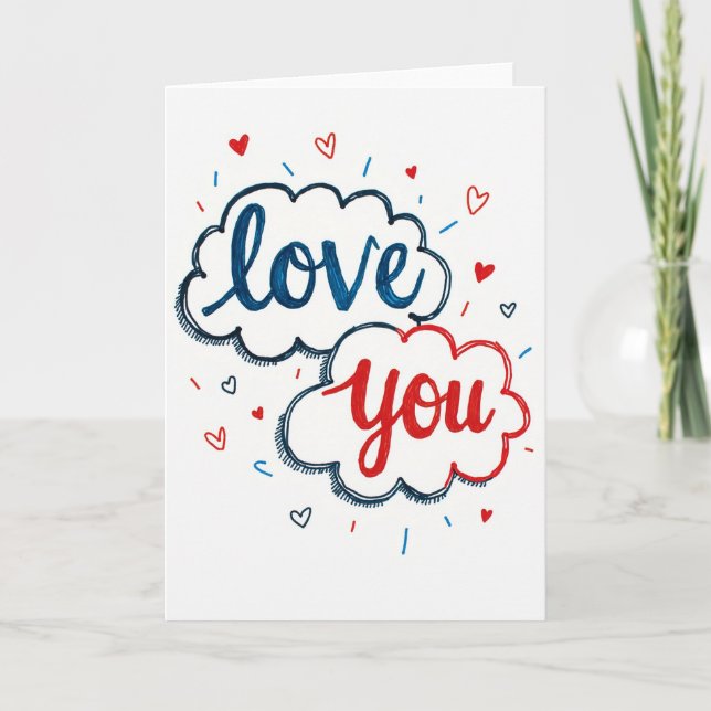 Romantic Doodled I Love You Card Kort (Framsida)