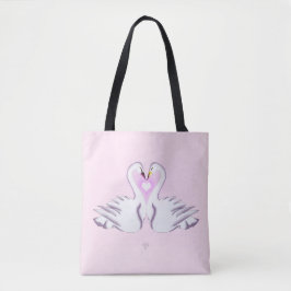 Romantic Double Swan Heart Love Pink All Over  Tygkasse