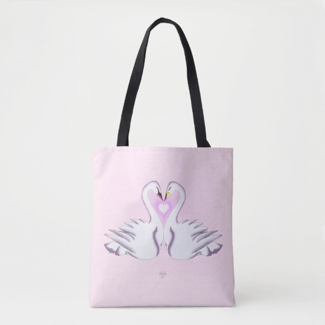 Romantic Double Swan Heart Love Pink All Over  Tygkasse (Framsida)