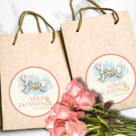 Romantic Doves Coral Bröllop Runt Klistermärke