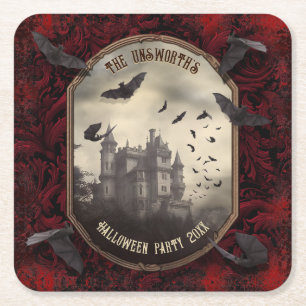 Romantic Dracula's Vampire Castle Halloween fest Underlägg Papper Kvadrat