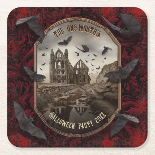 Romantic Draculas Whitby Abbey Halloween fest Underlägg Papper Kvadrat