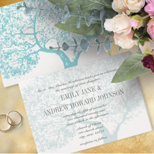 Romantic Dusty Aqua Blue Boho Woodland Träd Inbjudningar