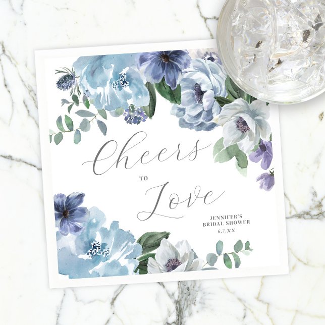 Romantic Dusty Blue Blommigt Möhippa Party Pappersservett (Skapare uppladdad)