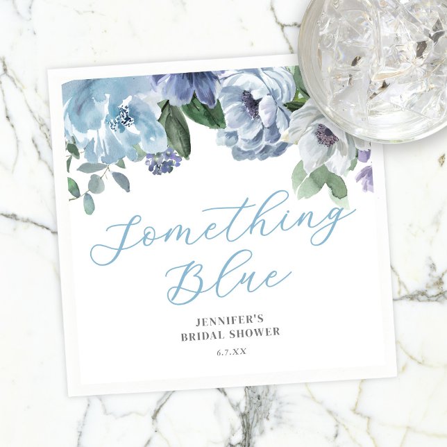 Romantic Dusty Blue Blommigt Möhippa Party Pappersservett (Skapare uppladdad)