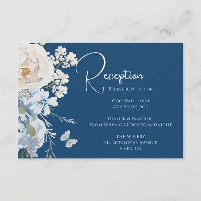 Romantic Dusty Blue Blommigt Reception Bröllop Tilläggskort (Framsida)