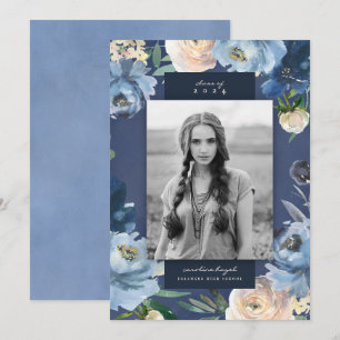 Romantic Dusty Blue Blommigt Studenten Photo Meddelande