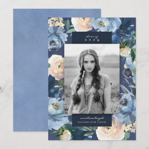 Romantic Dusty Blue Blommigt Studenten Photo Meddelande