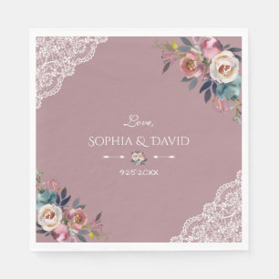 Romantic Dusty Blue Dusty Ro Flowers Bröllop Pappersservett