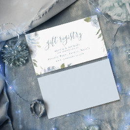 Romantic dusty blue floral bridal shower registry placeringskort