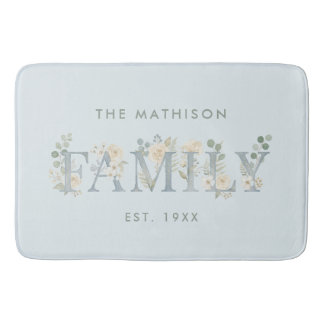Romantic Dusty Blue Floral Family Monogram Badrumsmatta