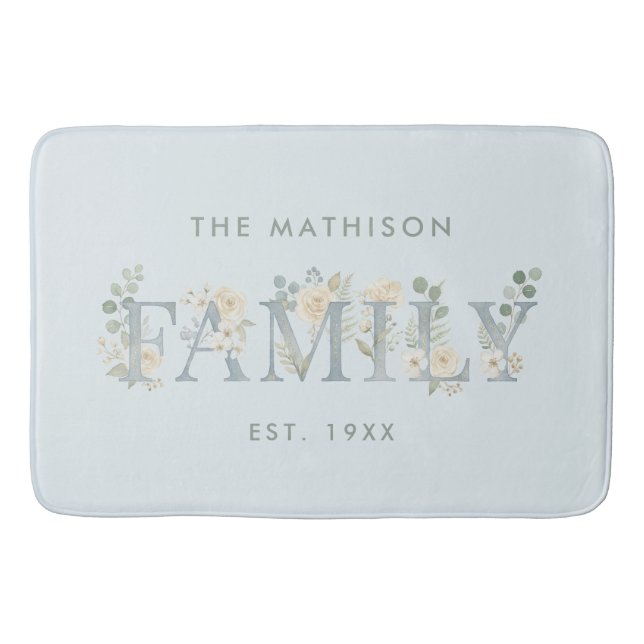 Romantic Dusty Blue Floral Family Monogram Badrumsmatta (Framsidan)