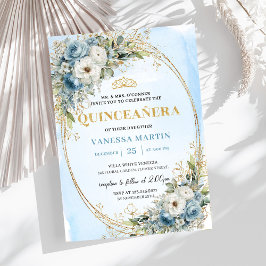 Romantic Dusty Blue Gold Greenery Quince Invites Inbjudningar