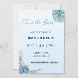 Romantic Dusty Blue Hydrangea Watercolor Wedding Spara Datumet