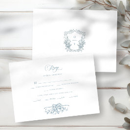 Romantic Dusty Blue Line Art Floral Wedding OSA Kort