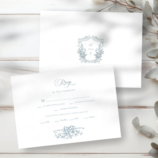 Romantic Dusty Blue Line Art Floral Wedding OSA Kort (Skapare uppladdad)