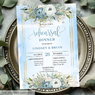 Romantic Dusty Blue Peonies Guld Ram-innerkort Inbjudningar