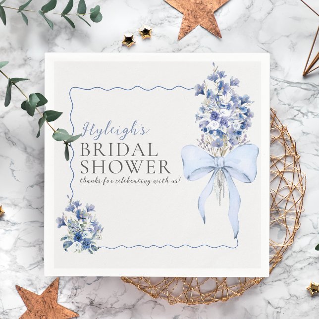 Romantic Dusty Blue Ribbon Bow Anpassningsbar Pappersservett (Skapare uppladdad)