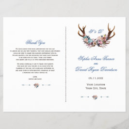Romantic Dusty Blue Rosa Blommigt Antlers Program