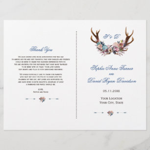 Romantic Dusty Blue Rosa Blommigt Antlers Program