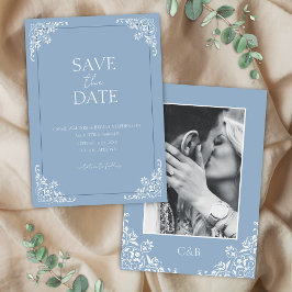 Romantic Dusty Blue Vintage bröllop Inbjudningar