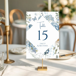 Romantic Dusty Blue Watercolor Blommigt Bröllop Bordsnummer