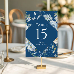 Romantic Dusty Blue Watercolor Blommigt Bröllop Bordsnummer